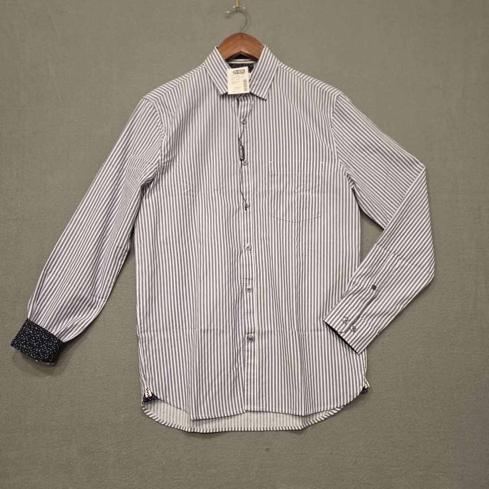 William Rast Mens Blue Striped Button Up Long‎ Sleeve Flip Cuff Shirt Size S NWT